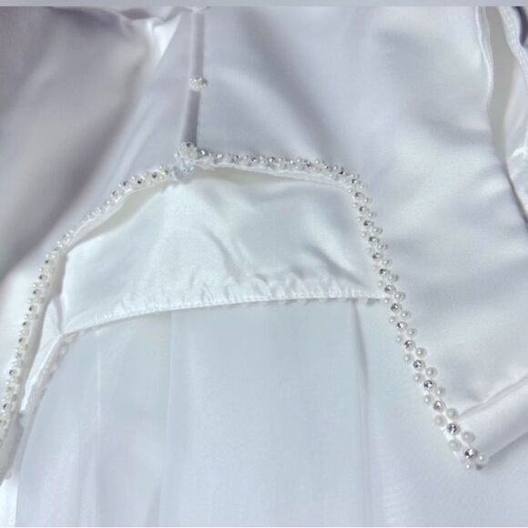 White Tulle Satin Bow Flower Girl Communion Dress - Picture 3 of 5